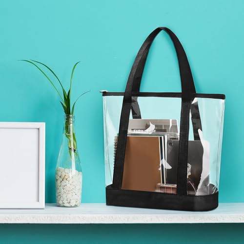 Image of Silkfly Clear Tote Bags Bulk, PVC Shoulder Handbag, Security Approved See Through Bag with Zipper Closure for Work
