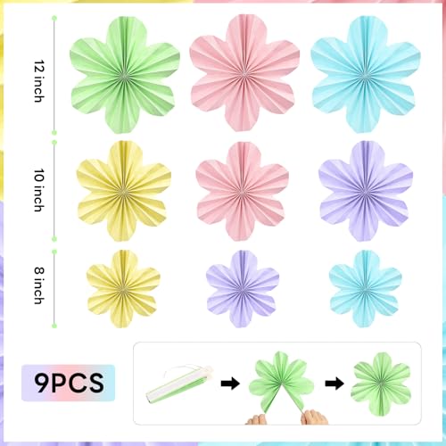 Image of Pastel Rainbow Birthday Party Decorations with Paper Flowers Tassel Garland | Pastel Macaron Rainbow Decor for Classroom Baby Shower for Kids Easter parties Carnival Theme Hanging Supplies