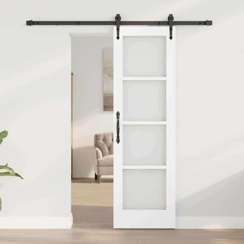 Drzwi przesuwne białe z litego drewna sosnowego i szkła 61 x 198,5 cm z cichym mechanizmem przesuwnym, nie zajmują dużo miejsca do wnętrz, nowoczesne wzornictwo do salonu, sypialni, kuchni