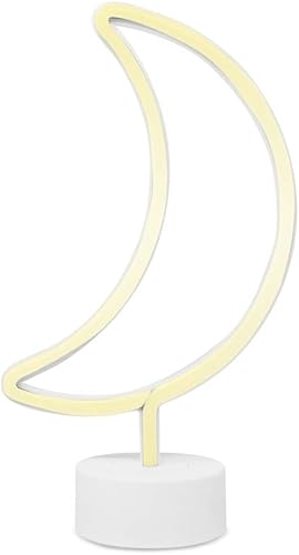 Miniatura 2 de Isaac Jacobs Lámpara de mesa LED de luna creciente amarilla neón de 11.5 x 6.5 pulgadas, base blanca, luz nocturna, para mesita de noche, decoración