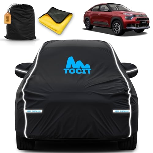 Image of C3 Basalt Waterproof Long Life Car Cover with Safety Glow Reflective Strap, Premium Velvet Velour Fabric, Soft & Stretchable, Machine Washable, Tri-Stitch Custom Fit with Mirror Pocket