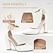 IDIFU Women's IN4 Pedazo High Block Heels Pumps Pointed Closed Toe Ankle Strap Dress Wedding Shoes (White Pu, 7.5 M US)