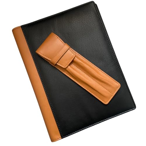 Double étui à stylos et journal rechargeable Love EMVY A5 en cuir véritable marron