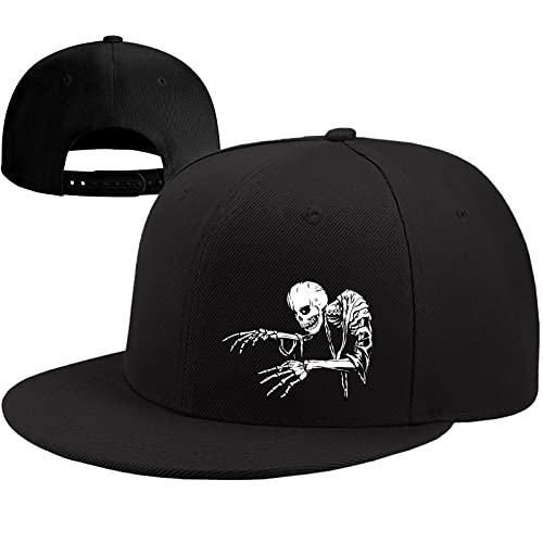 Snapback Hat For Men Skull Hat Flat Bill Hats For Men Skeleton Fingers Adjustable Wide Brim Black Baseball Hat Trucker Cap Fitted Hats For Men Women Snap Back Bone Mens Caps Gift Hip Hop Cool Rock #TOP16