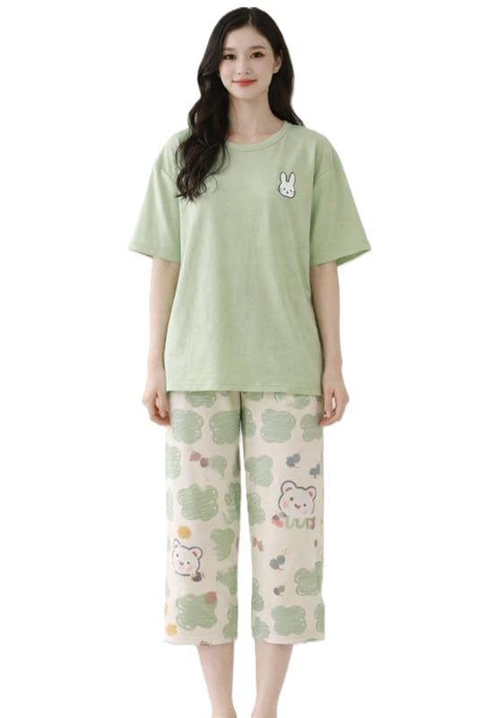 Women Floral Lounge Night Set with Relaxed Round Neck Tee and Soft Pyjama Bottom for Everyday Comfort-image-24