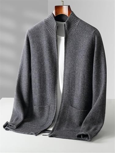 Men Zipper Mock Neck Cardigan Long Sleeve Thick Sweater Wool Knitwear Sweaters Casual Stand Collar Cardigan2