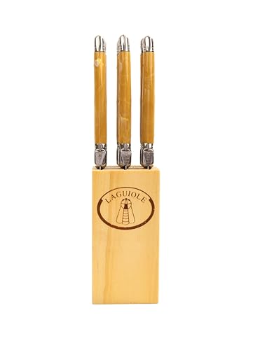Pradel Excellence - Bloc Couteaux 6 Pièces - Bloc de Rangement en Bois - 6 Couteaux, Lames Dentelées en Acier Inoxydable, Manche Façon Corne Blonde -...