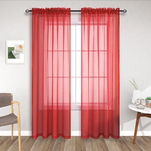 Pitalk White Sheer Curtains 90 Inches Long for Living Room 2 Panels Set Rod Pocket Transparent Window Curtain Panels for Bedroom 52x90 Inch Length