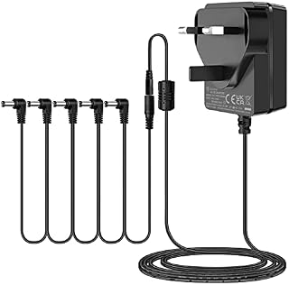 Gonine 9V 1.5A Guitar Effects Pedal Adapter Power Supply Cord with Cable 5 Way Daisy Chain Cord, Center Negative, Extended Length Cable