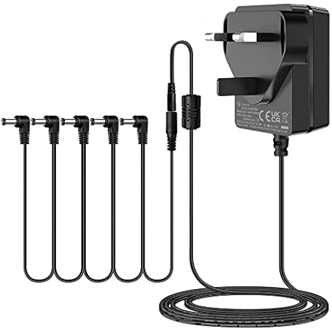 Gonine 9V 1.5A Guitar Effects Pedal Adapter Power Supply Cord with Cable 5 Way Daisy Chain Cord, Center Negative, Extended Length Cable Cover