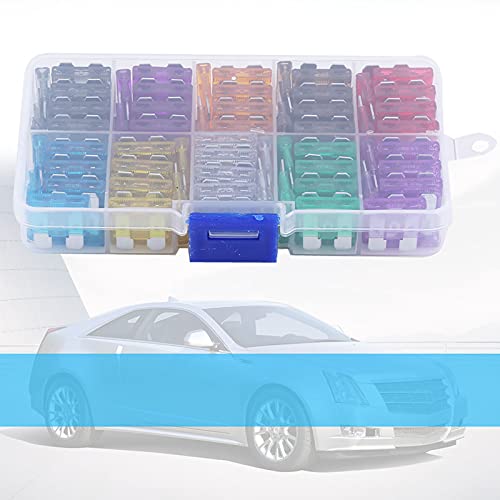 Kit de 100 fusibles automotrices de aleación de zinc, 2 A, 3 A, 5 A, 7,5 A, 10 A, 15 A, 20 A y 25 A, voltaje nominal 32 V, con caja de almacenamiento para auto y SUV, cumplimiento ROHS miniatura 3