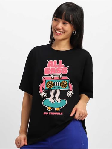 Image of JUNEBERRY 100% Pure Cotton Oversized Loose Fit Half Sleeve Cool Front Chest Graphic Printed Round Neck Drop Shoulder T-Shirt for Women S to 2XL