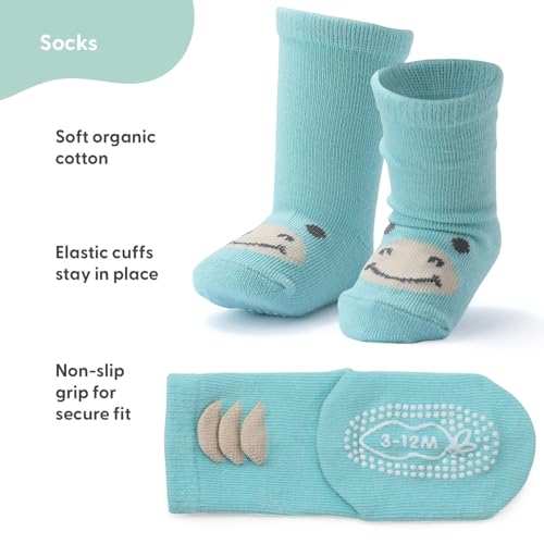 The Peanutshell Organic Baby Unisex Socks 0-24 Months Set of 12 Non-Slip Grip Soft Cotton Newborn & Toddler Socks - Gray Mint2