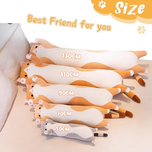 Bobomon Katze Kuscheltier stofftier Katze langes Kissen riesen XXL Kawaii groß plüschtier plüschkatze Cute seitenschläferkissen cat plushie (Rosa, 50cm)