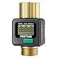 RESTMO Water Flow Meter with Brass Inlet & Outlet, Measure Gallon/Liter Consumption and Flow Rate for Outdoor Garden Hose Watering, RV Water Tank Filling, Lawn Sprinkler and Nozzle Sprayer