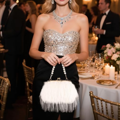 Image of Women Clutch Purses,Fluffy Feather Evening Handbags for Wedding Party Banquet Prom Crossbody Bag