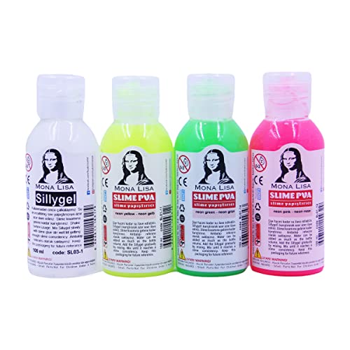 Kit de 3 colores neón para principiantes (4 x 100 ml), pegamento para manualidades y activador de slime con activador mágico
