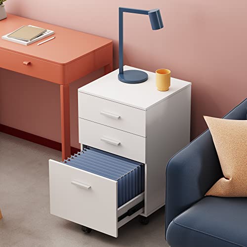 Devaise 3 Drawer Wood Mobile File Cabinet, Rolling Filing Cabinet For Letter/A4 Size, White #TOP1