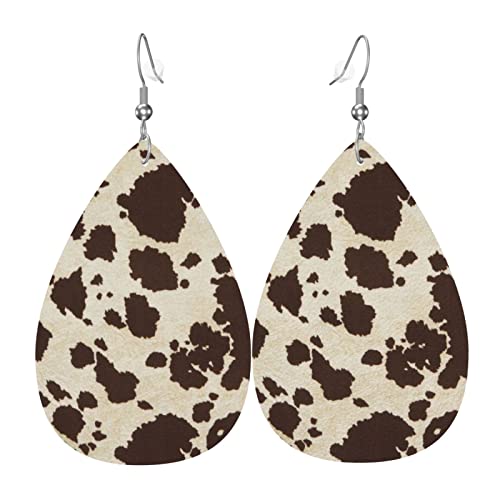 Cow Print Faux Leather Earrings For Women Dangle Lightweight Teardrop Earrings