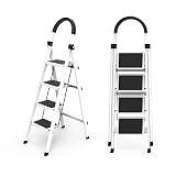 4 Step Folding Ladder, Portable and Compact, Anti-Slip Multi-Use Household Step Ladder for Home, Kitchen, Office, and Garage – Easy Storage, Sturdy and Durable