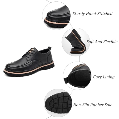 Men's Leather Lace Up Platform Oxfords Comfortable Round Toe Hand-Sewn Soft Non-Slip Dress Shoes Business Work Formal Derby Shoes3
