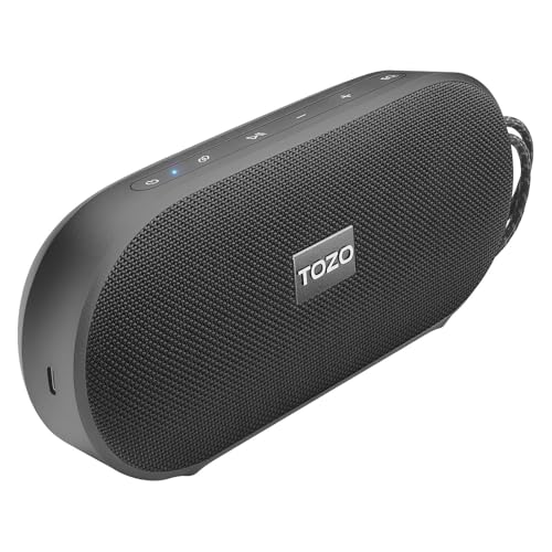 TOZO PA1 Bluetooth Speaker Built-in Microphone Stereo Sound, 25H Playtime, IPX7 Waterproof Shower Speaker, Portable Wireless Speaker with EQ Mode, APP Control, Dual Pairing for Home, Travel, Black