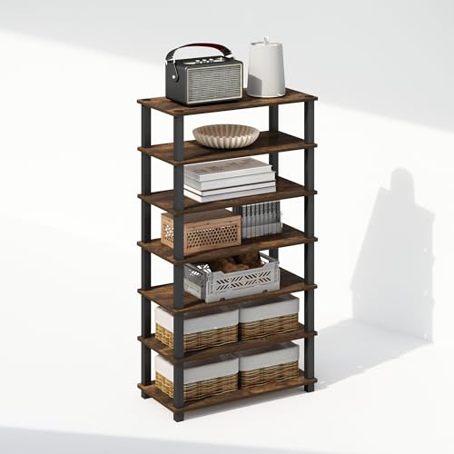 Image of Furinno Turn-N-Tube Storage Shelves Set of 2, 4-Tier Stackable Standing Shelf, Open Corner Shelf, for Organization and Storage, Living Room, Garage, Home Office, Amber Pine