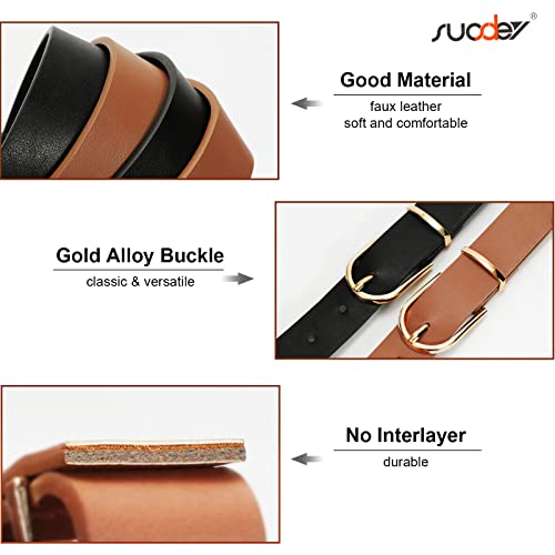 Image of 2 Pack Women Soft Faux Leather Waist Belt for Ladies Jeans Dress Chic belt with Pin Buckle SUOSDEY Fashion Casual Belt