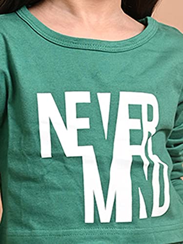 Image of LILPICKS Girls Never Mind Printed Crop Top with Jogger Set (Green)