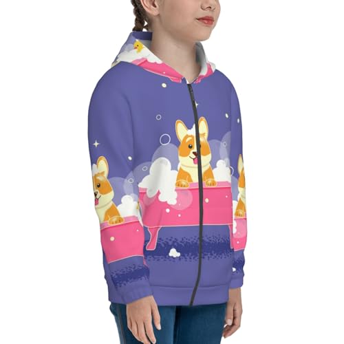 Dog Washes in a Pink Bath Kid Hoodies Boys Zip Up Sweatshirts Girls Pullover with Pocket4