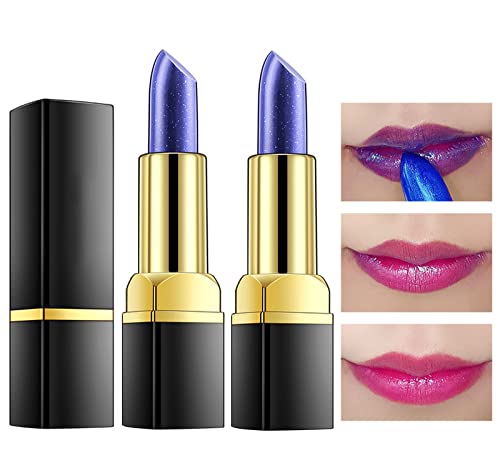 YXKJMN Temperature Color Changing Lipstick,Blue Changed into Pink Lip Gloss,Long Lasting Waterproof Moisturizing Lip for Women (2 Pack)