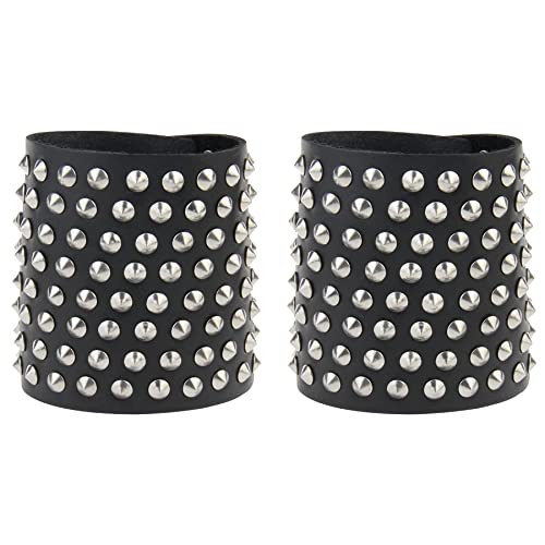 2 Piezas de brazaletes de Cuero Punk, brazaletes de Remache Vikingo, brazaletes de Cuero Hechos a Mano, brazaletes de Caballero Medieval para Hombres y Mujeres (Negro) Cover