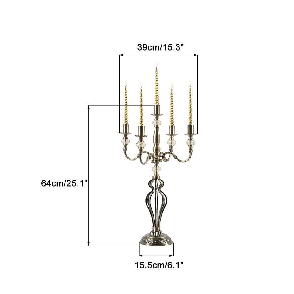 Candelabros de metal para bodas, 5 brazos, altura 64 cm, ideal para decoración de centros de mesa