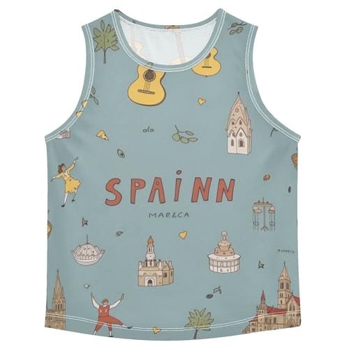 JUNZAN Travel Theme Boys Tank Top Sleeveless Teens Vest Summer Sportswear Outdoor Play Outfit for Basketball Sports Beach 3T