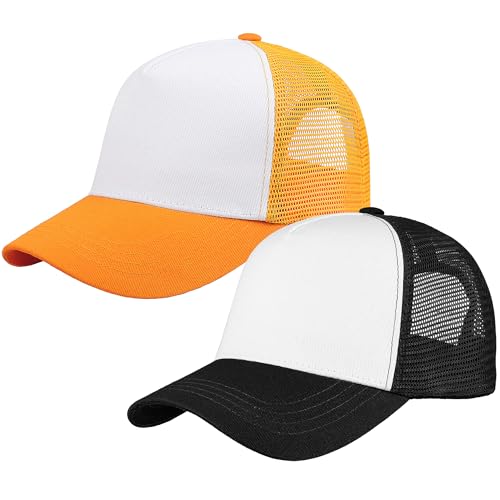 Image of Falari 5-Panel Mesh Baseball Cap, Trucker Hat, Structured Plain Design, Cotton, Adjustable Size