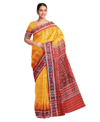 Image of Ikat Women Cotton Saree, Handmade Pure Cotton Khandua Saree, Ikkat Orissa Traditional Handloom Saree Without Blouse 45