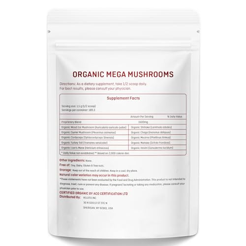 Organic Mega Mushroom Powder Blend, 10 in 1 Complex Mushroom Extract Powder Herbal Supplement with Reishi, Cordyceps, Chaga, Lion's Mane, Vegan & More, Sustainably US Grown, Filler Free, 10oz - Image 3