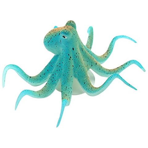 shyymaoyi Fluorescent Simulation Silicone Artificial Octopus Ornament For Fish Tank Aquarium Decoration Blue Cover