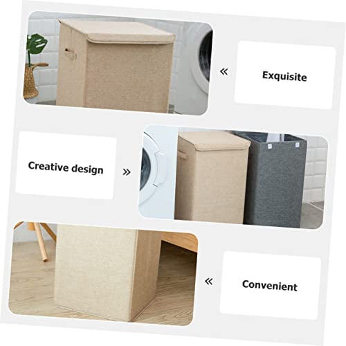 Panier à linge en tissu Hemobllo beige avec couvercle rabattable - 3