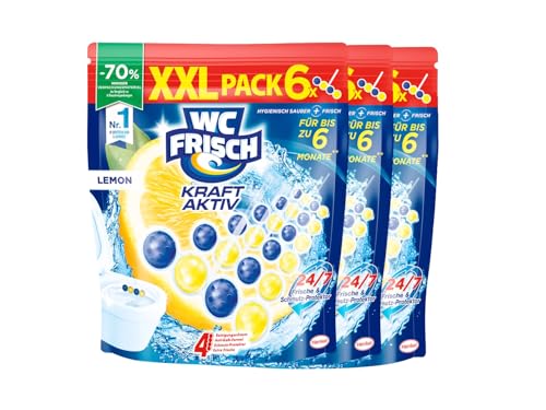 WC Frisch Kraft Aktiv Duftspüler Lemon 3x(6x 50 g) WC-Reiniger für Reinigung bei jeder Spülung Duftsteine für langanhaltend frischen Duft und hygienische Sauberkeit mit Anti-Kalk-Formel 3er Pack