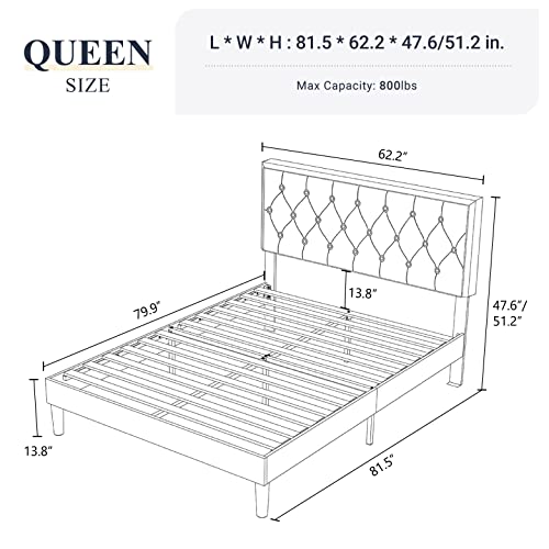 Allewie Queen Size Button Tufted Platform Bed Frame/Fabric Upholstered Bed Frame With Adjustable Headboard/Wood Slat Support/Mattress Foundation/Dark Grey (Queen) #TOP1