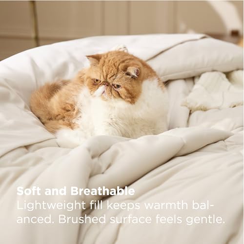 Image of Bedsure 7 Pieces Full Comforter Set Premium Series, Hotel Luxury Soft Bed in a Bag, Goose Down Alternative, Safe for Sensitive Skin Bedding Comforter All Season Medium Warmth, Beige Wavy Quilted