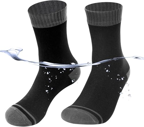 JiaYouLC Unisex Mid Calf Waterproof Socks Stretchy Mens Water Proof Socks for Hiking Cycling Running Sport Jogging Mountain Climbing (UK Numeric 3 5 Regular Regular Black)