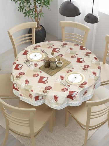 Image of Dakshya Industries PVC Waterproof Round Table Cover for 4 Seater Dining Table | 60 Inch Round Printed Table Cover | Spill Proof, Oil Resistant, Heat Resistant, Wipe Clean
