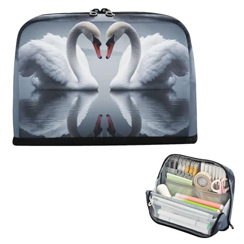YEGAME Swans Standing Pencil Bag with Smooth Zipper and Sturdy Base, Large Capacity Marker Case Portable Pouch Desk Organizer for School, Office, Travel - Kids Adults Teens