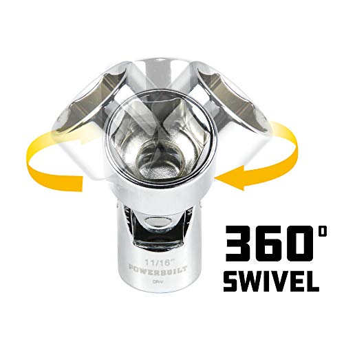 Powerbuilt Universal Joint Socket Set, Sae 7 Piece 3/8-Inch Drive, 6 Point, 360 Degree Rotation 40 Degree Working Angle, Storage Rail - 642163 #TOP2