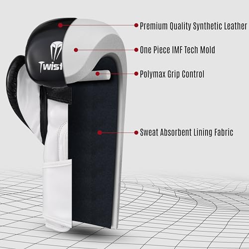 Twisto Boxing Gloves Sparring X7 (10 oz, Black/White), Black / White - Image 4