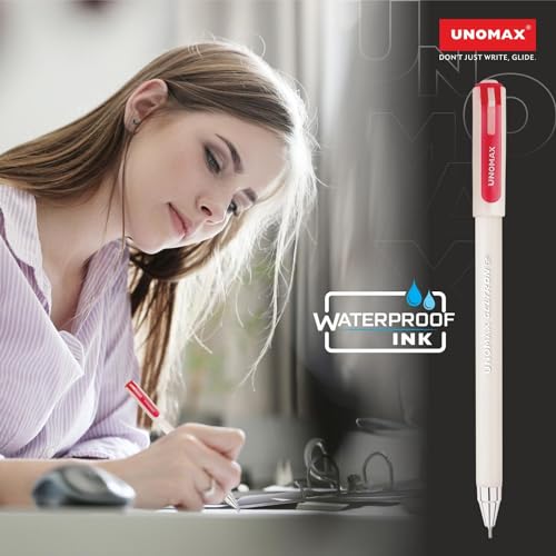 Image of UNOMAX Geltron Pearl 20 (20 Red) | Professional Ergonomic Design for Daily Use, Exam-Friendly | Fast-Flowing Ink, Writing Precision, Budget-Friendly,