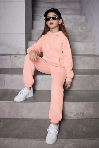 Image of Arshiner Girls 2 Piece Outfits Sweatsuit Half Zip Sweatshirt and Sweatpants | Fall Winter, Drop Shoulder Long Sleeve, Thumbhole Hoodies, with Sweatpant, Jogger Set, Sweat Set, Tracksuits with Pockets