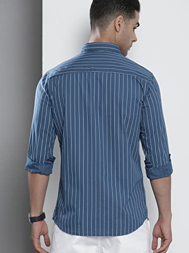 Image of The Indian Garage Co Men Regular Fit Striped Full Sleeves Cutaway Collar Casual Shirt